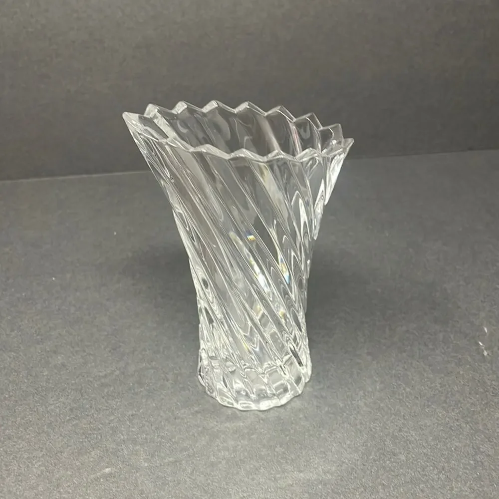 Vintage Mikasa Vision Asymmetrical Clear Crystal Accents 5 Inch Bud Vase